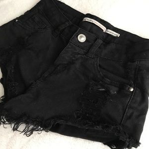 black distressed denim shorts